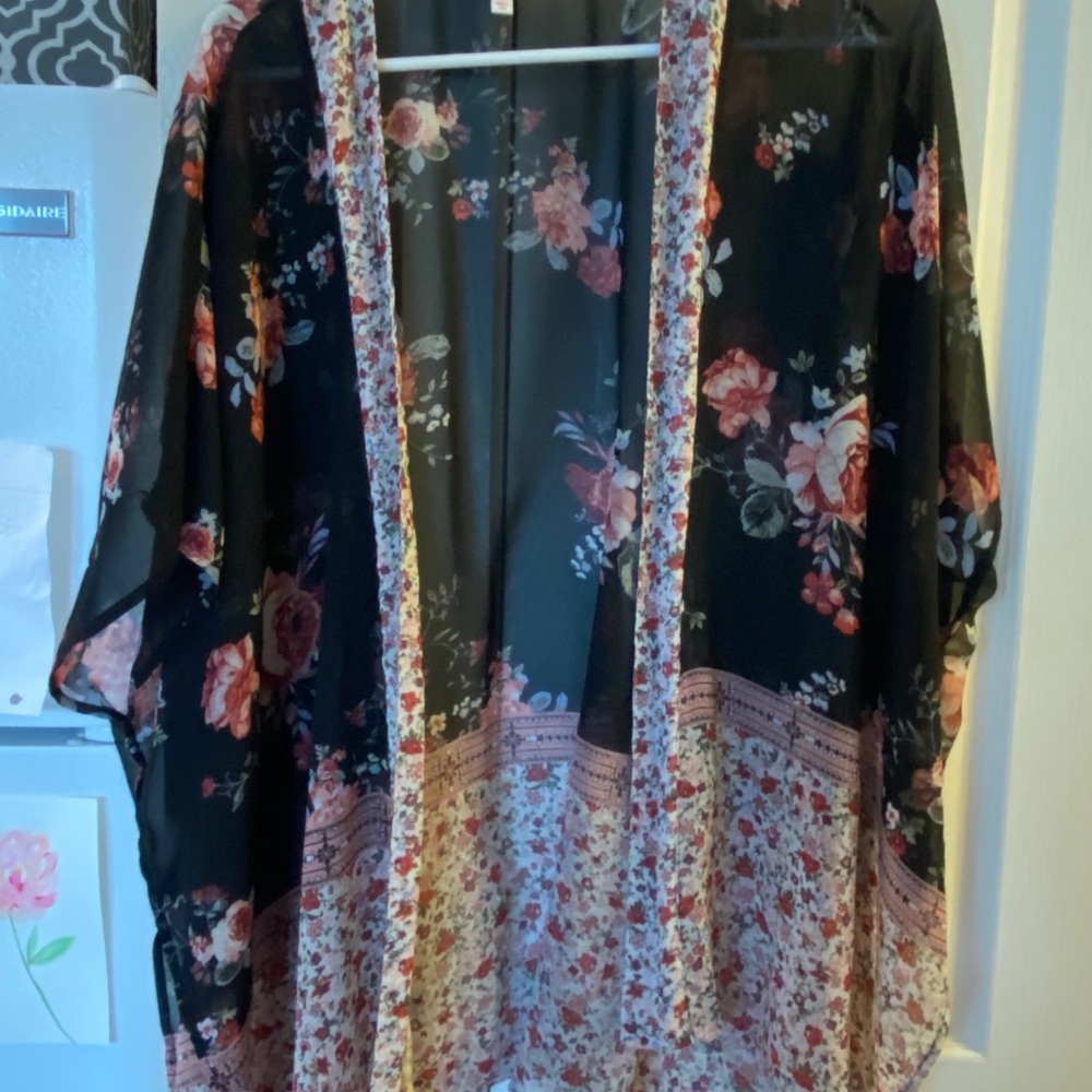 Sheer Black with Floral Kimono